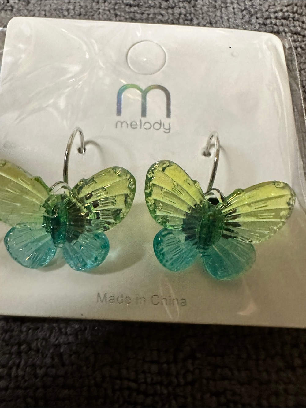 Melody Green to Teal Butterfly Hoop Earrings